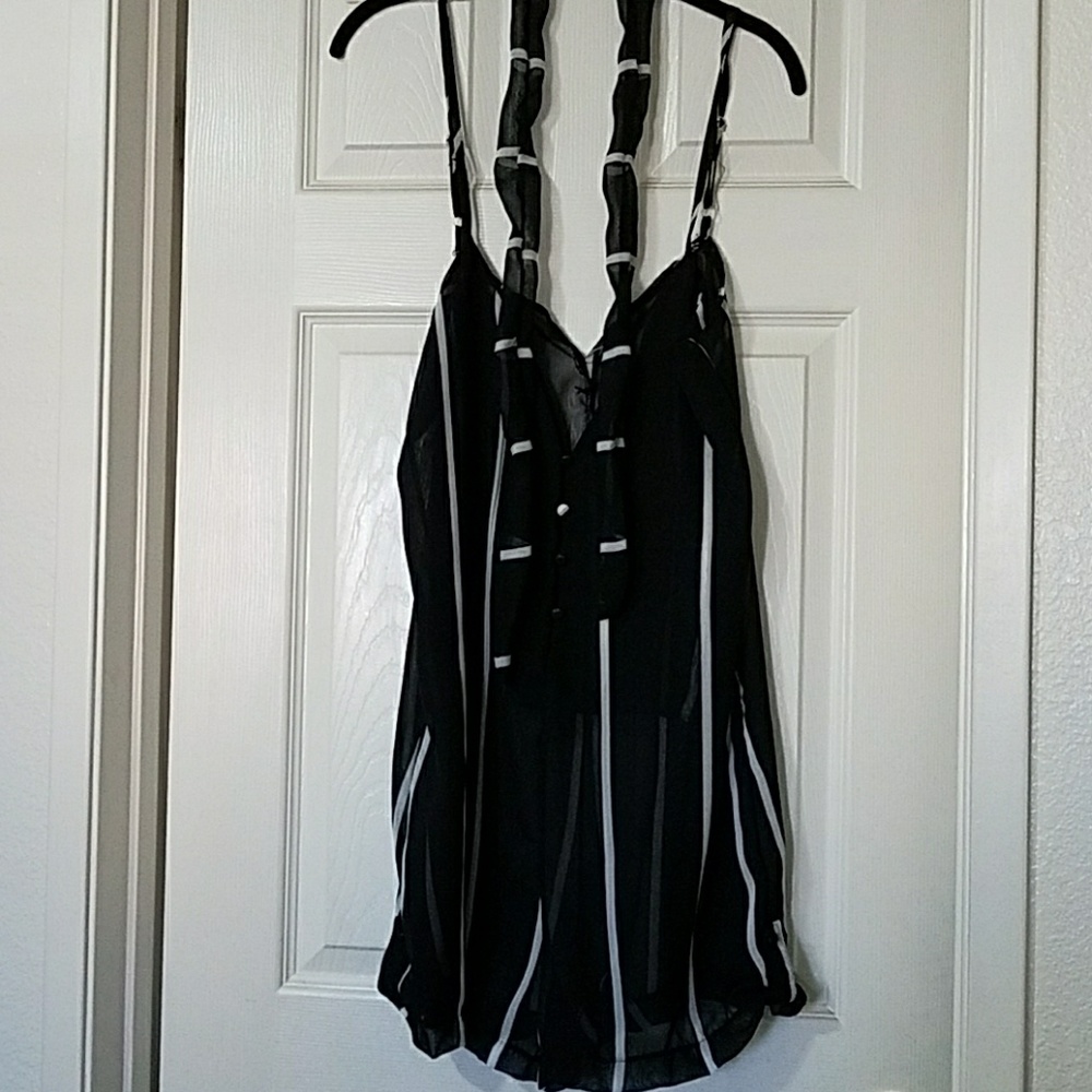 Black White Stripe Sheer Jumper Coverup